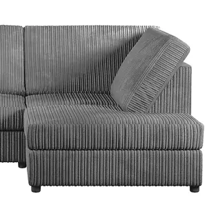 Luxor Grey Jumbo Cord Large 5 Seater Corner Sofa Long Right Hand Facing - Full Back