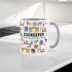 Zookeeper Mug - Humorous Zoo Worker/Animal Keeper Funny Novelty Gift - Tea/Coffee Hot Drinks Grey Ceramic Cup Present