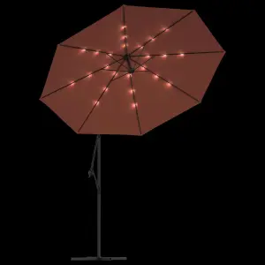 Berkfield Cantilever Umbrella with LED Lights and Steel Pole Terracotta