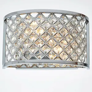 Crystal Cage Wall Light Chrome Glass Shade Modern Twin Bulb Lounge Lamp Fitting