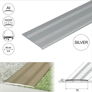 A08 930mm x 35mm 2.3mm Anodised Aluminium Flat Self Adhesive Door Threshold Strip - Silver, 0.93m