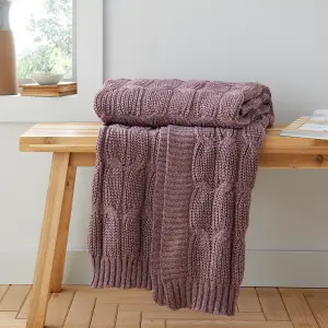 Catherine Lansfield Chunky Marl Knit Cosy 130x170 cm Blanket Throw Plum