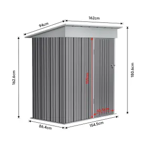 5 x 3 ft Pent Metal Shed Garden Storage Shed with Lockable Door ,Grey