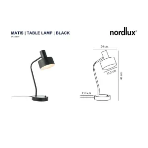 Nordlux Matis Indoor Living Dining Bedroom Table Lamp In Black (Diam) 12.5cm