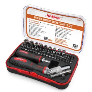 Hi-Spec 61pc 1/4 inch Driver Bit & Socket Set with Ratchet Screwdriver Handles. Torx, Hex & Small Precision Screw Bits