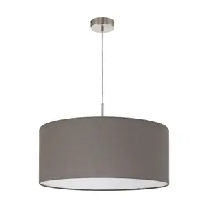 Pendant Ceiling Light Colour Satin Nickel Shade Anthracite Brown Fabric Bulb E27 1x60W