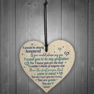 Red Ocean Godfather Godparents Gifts Handmade Wooden Hanging Heart Sign Plaque Keepsake Thank You Friendship Gift Christening