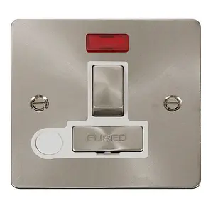 Flat Plate Satin / Brushed Chrome 13A Fused Ingot Connection Unit Switched With Neon With Flex - White Trim - SE Home