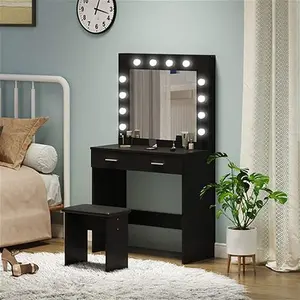 Thurston Dressing Table With Mirror Hashtag Home Colour: Black