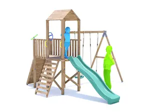 Dunster House Climbing Frame with Two Swings & Slide FrontierFort High Platform