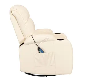 WestWood Leather Massage Recliner Chair Sofa Rocking Swivel Armchair Remote Control Cream