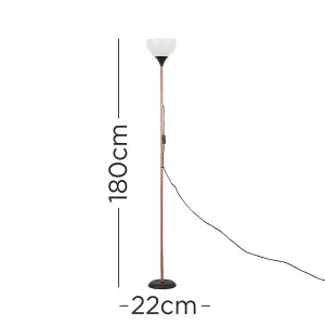 ValueLights Dalby Modern Copper & Black Uplighter Floor Lamp with White Shade - Includes 6w LED GLS Bulb 3000K Warm White