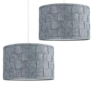 ValueLights Monza Pair of Large Modern Weave Design Drum Ceiling Pendant Light Shades In Grey Felt Finish