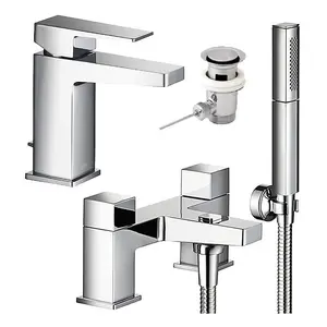 Mira Showers Honesty Square Single Lever Basin + Bath Shower Mixer Kit Chrome