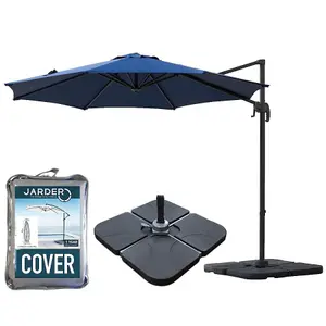 Jarder 3m Milan Blue Aluminium Cantilever Parasol with Base and Cover