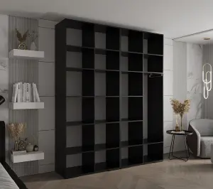 Stylish Black Inova 4 Hinged Door Wardrobe W2000mm H2370mm D470mm - Customisable Storage with Gold Round Handles