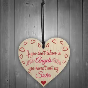 Red Ocean My Sister An Angel Wooden Hanging Heart Cute Love Plaque