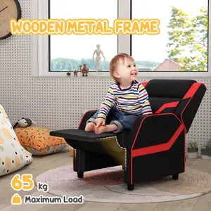 AIYAPLAY 2 in 1 Kids Armchair Recliner, PU Leather, for 3-9 Years Old, Black