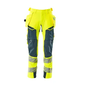 Mascot Accelerate Safe Trousers with Holster Pockets - Hi-Vis Yellow/Dark Petroleum   (36.5) (Leg Length - Regular)