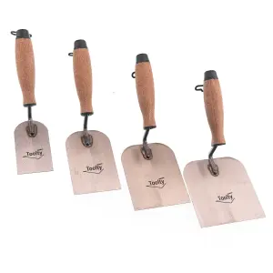 Toolty Margin Plastering Trowel with Wooden Handle Set 4PCS 60, 80, 100, 120mm Grinded Carbon Steel for Brickwork Plastering DIY