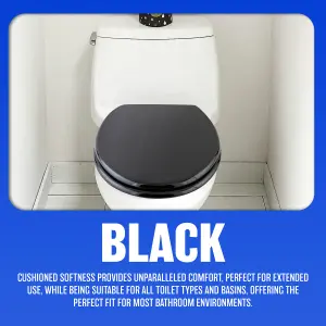 18 Inch Black Wooden Toilet Seat Bathroom Wc With Fittings Easy Clean Heavy Duty New