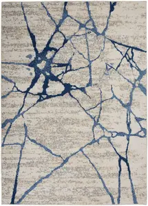 Ivory Blue Abstract Modern Rug For Dining Room-97cm X 152cm