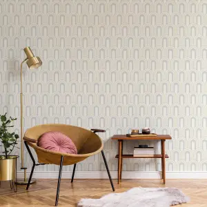 Galerie Botanica Grey Yellow Retro Arch Smooth Wallpaper