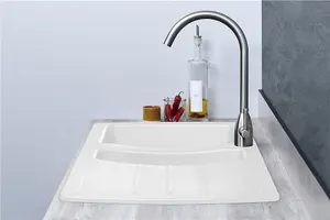 Liquida ZEN150WH 1.5 Bowl Composite Reversible White Kitchen Sink And Waste Kit