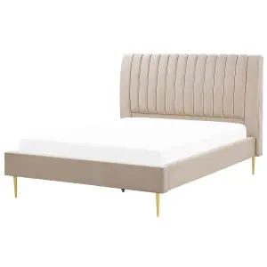 Velvet EU Double Size Bed Beige MARVILLE