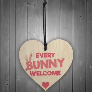 Red Ocean every Bunny Welcome Wooden Hanging Plaque Easter Egg Hunt Sign