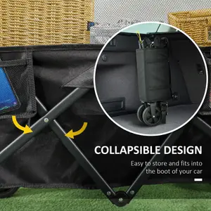 Outsunny 180L Folding Garden Trolley Wagon Cart w/ Extendable Side Walls, Black