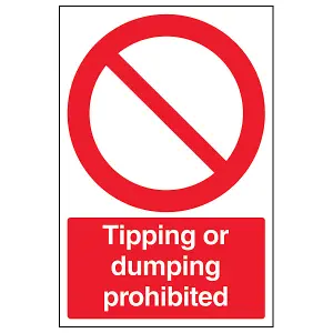 Tipping Or Dumping Prohibited Warning Sign - Adhesive Vinyl - 200x300mm (x3)