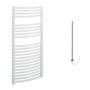 Bray Electric Heated Towel Rail, Prefilled, Curved, White - W500 x H1200 mm