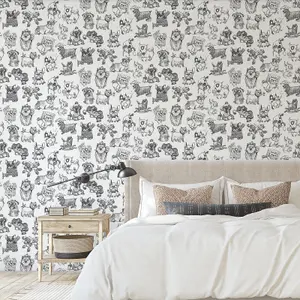 Pooches Wallpaper Mono Muriva 102577