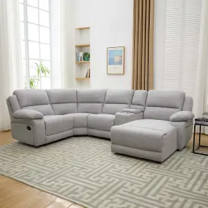 Dublin 4 Seater Fabric Corner Recliner Sofa Light Grey