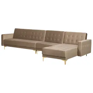 Corner Sofa ABERDEEN Sand Beige Velvet Left Hand