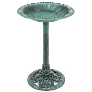 Garden Bird Bath Ornate Resin Birdbath With Rustic Metal Effect H60cm Green Christow