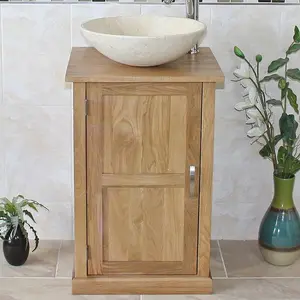 Cottrill 500mm Single Bathroom Vanity with Vessel Ceramic Basin Cream Marble