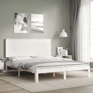 Berkfield Bed Frame with Headboard White King Size Solid Wood