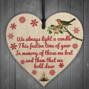 Red Ocean Light Candle Christmas Memorial Bereavement Robin Hanging Plaque Xmas Tree Decoration Sign