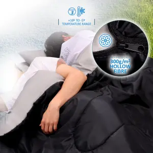 SAIL Waterproof Double Sleeping Bag with 2 Pillows Extra Large 3-4 Season - Black