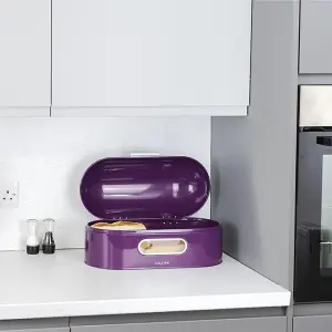 CALITEK Retro Bread Bin Round Top Kitchen Counter Coated Carbon Steel Purple