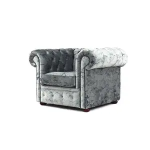 Chesterfield Low Back Club ArmChair Marble Real Velvet Fabric In Classic Style