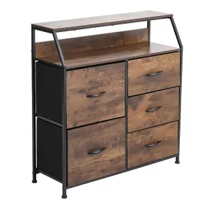 Chest of Drawer Wooden Storage Cabinet with 5 Drawers and Open Shelve