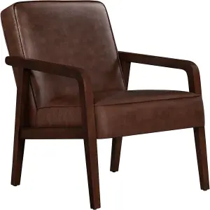 Yaheetech Dark Brown Extra-wide Faux Leather Accent Chair Wood Frame Armchair