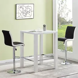 Jam Square Glass White Gloss Bar Table 2 Ritz Black White Stool