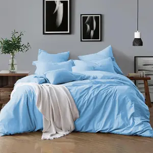 Klarita Polyester Solid Colour Duvet Cover Set with Pillowcases Light Blue / Double - 2 Pillowcase (50 x 75 cm)