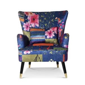 Fabric Purple Patchwork Victoria Accent Wingback Chair