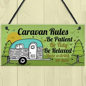 Red Ocean Caravan Rules Plaque Funny Novelty Garden Sign Birthday Gift For Caravan Campervan Motorhome Lovers