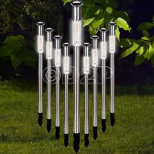 4 X Solar Powered Light Post Stake S/S Garden Lights Led Grass Path Driveway